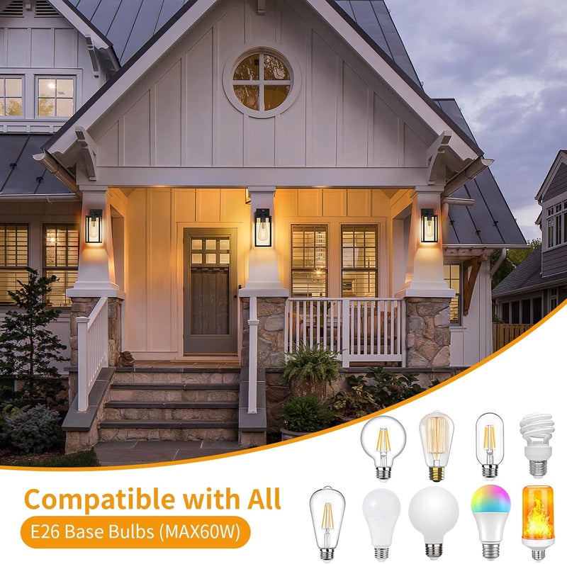 FNYUSLET 2 Pack 13‘’ Motion Sensor Outdoor Wall Light Fixture, Large Front Porch Lights for House, Exterior Wall Sconce, Black Waterproof Lantern Lamp,Outside Coach Light for Garage Entryway Yard - Image 5